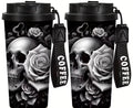 Stainless steel travel mug, skull & rose print