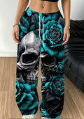 Skull, teal, baggy trousers