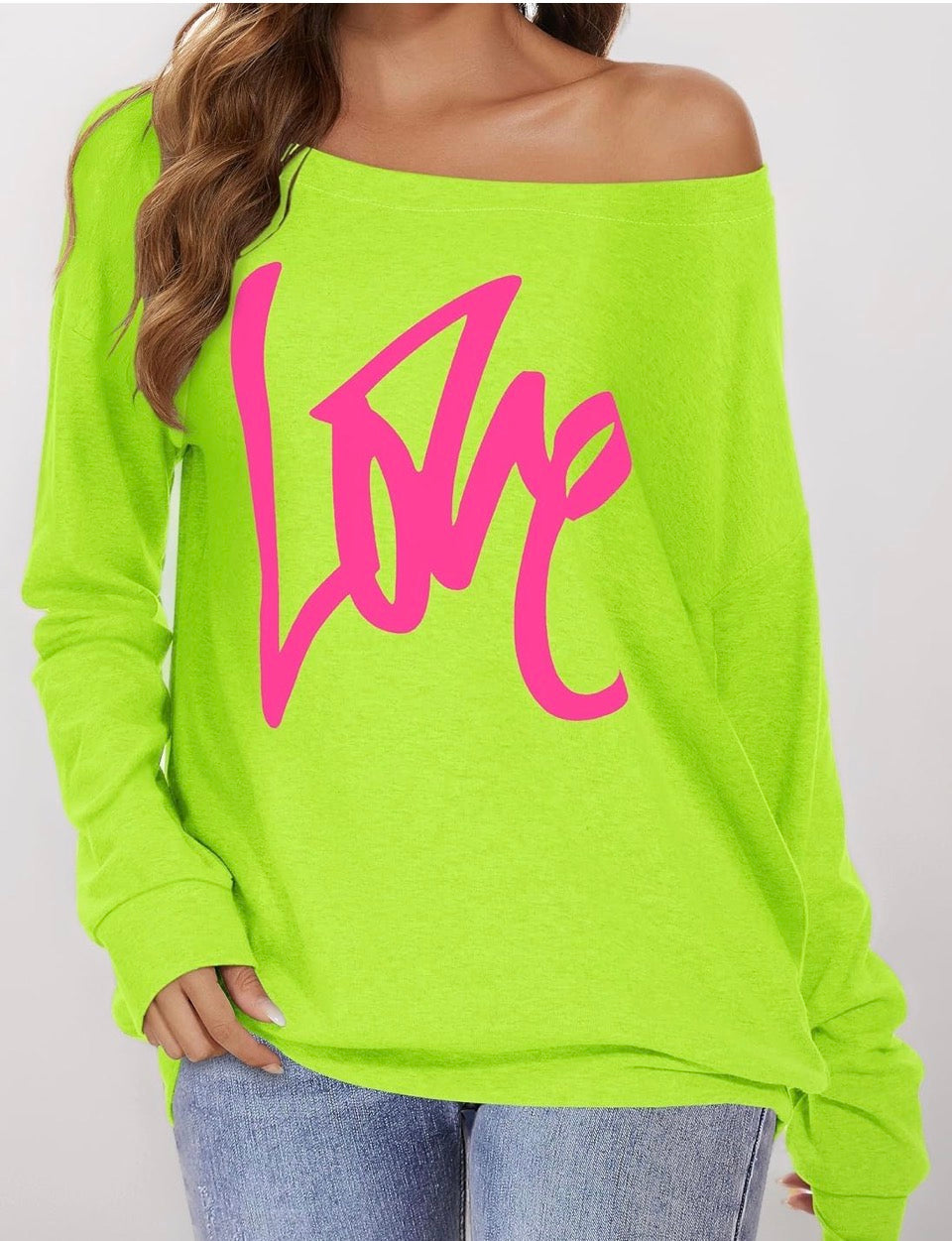Off shoulder long sleeve sweatshirt