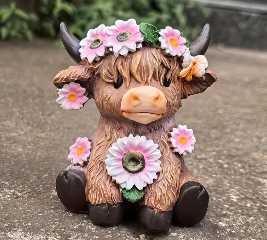 Highland Cow Decoration with Floral pair
