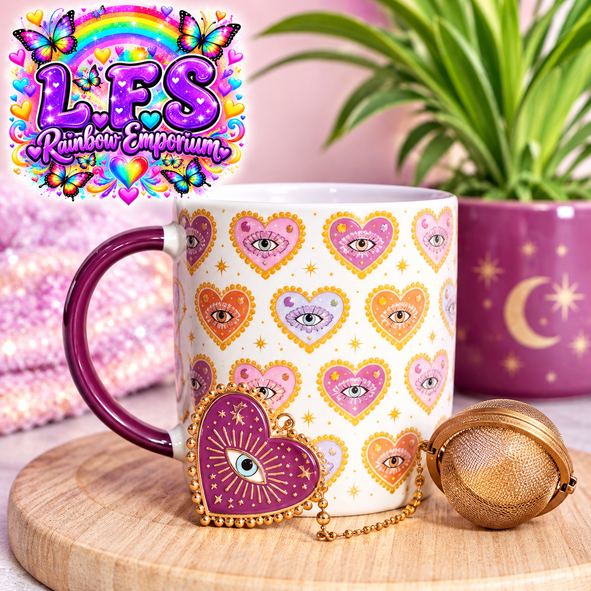Sacred Sight Heart Print Mug and Tea Infuser Set