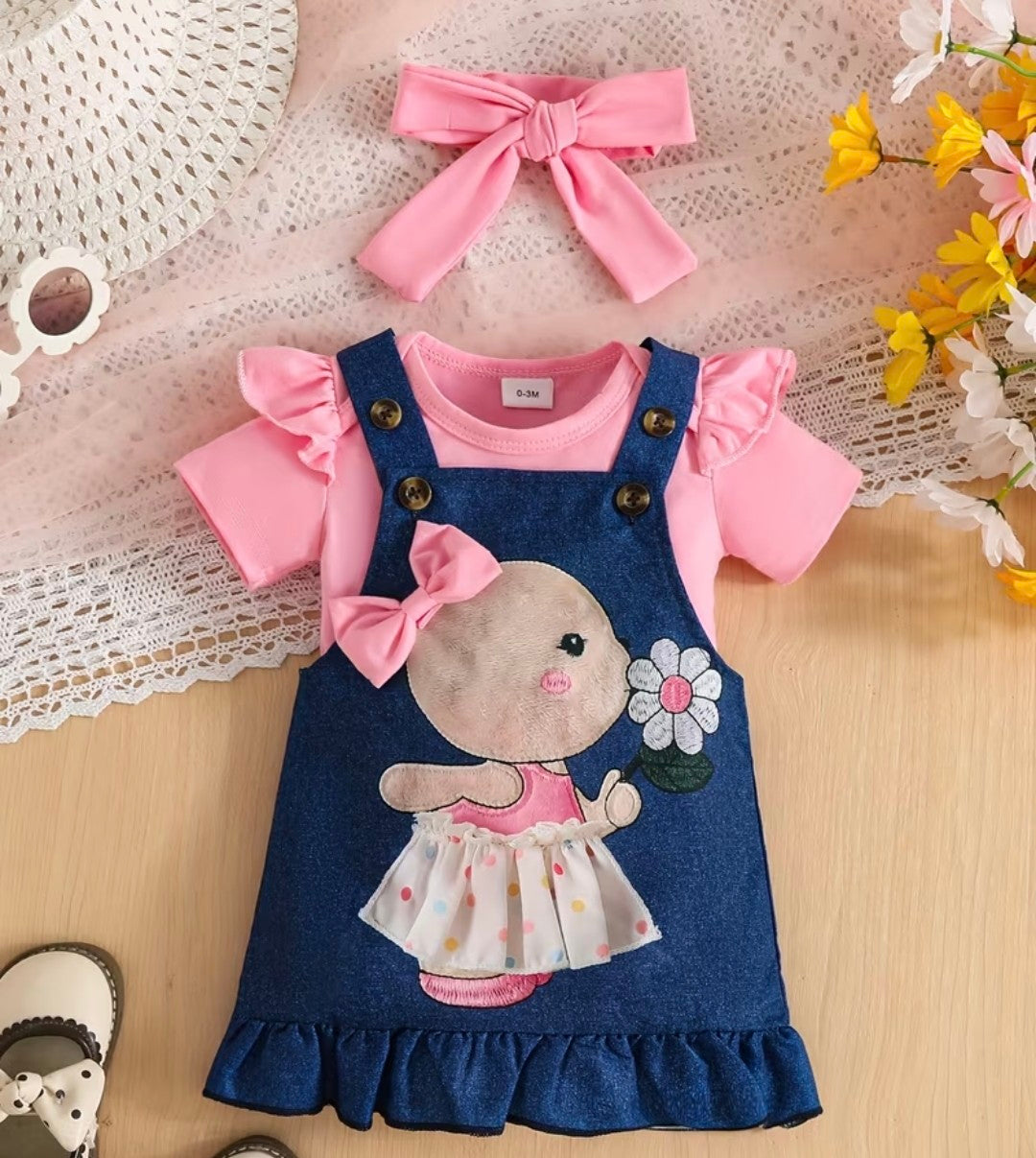 Short-Sleeved Romper with Cute Cartoon Print Suspender Dress