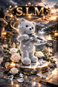 Dreamy Silvery Musician Bear - Cute Violin-Playing Statue, Sparkling Resin Craft