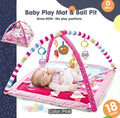 3-in-1 Baby Play Gym with Ball Pit & Crawling Mat, Whimsical Pink Cartoon Design Hanging Sensory toys