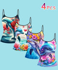 [4-Pack] Multicolor Dolphin Floral Print Women'S Thin Strappy
