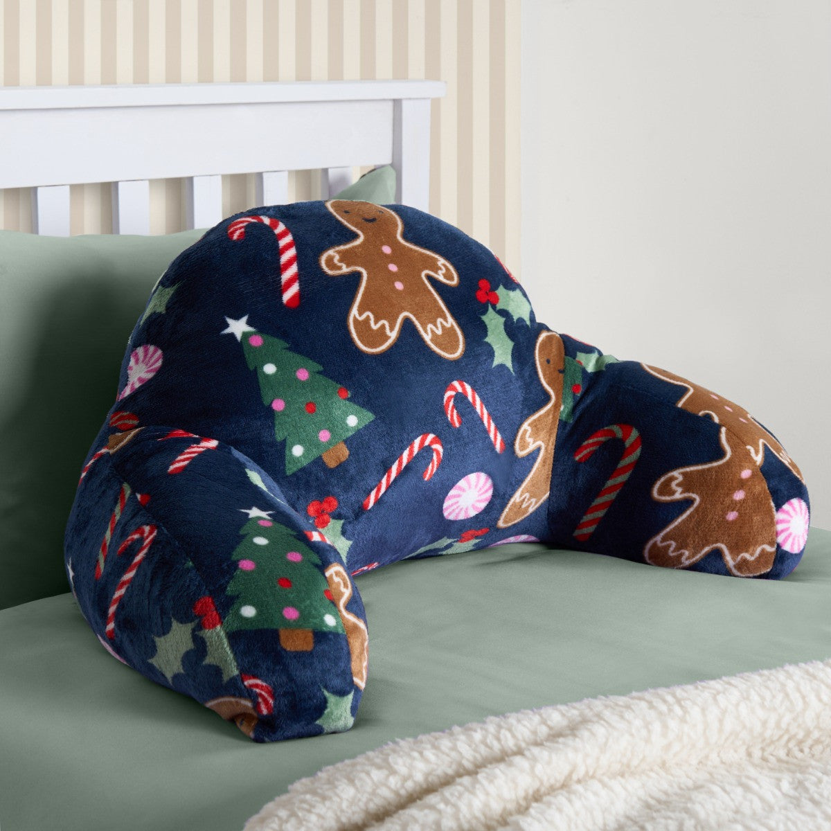 Kids Gingerbread Man Fleece Cuddle Cushion - Navy