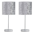Set of 2 Chrome Stick Table Lamps with Grey Crushed Velvet Shades