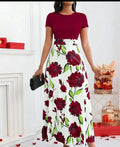 Women's Burgundy Short-Sleeve Maxi Dress