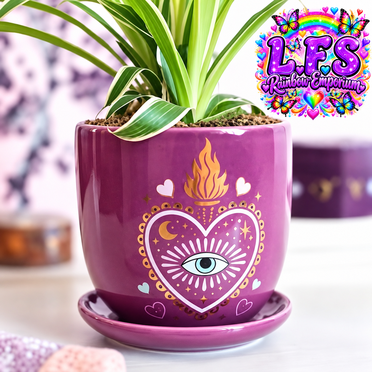 Sacred Sight Heart Plant Pot with Saucer
