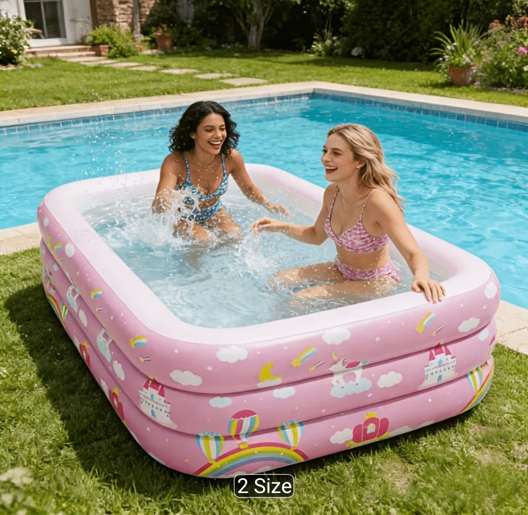 Pink Inflatable Pool, Portable Foldable Swimming Pool