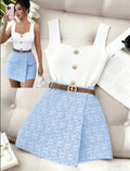 Elenzga Textured Jacquard Elegant Commuter Solid Color Skorts, Valentine's Day