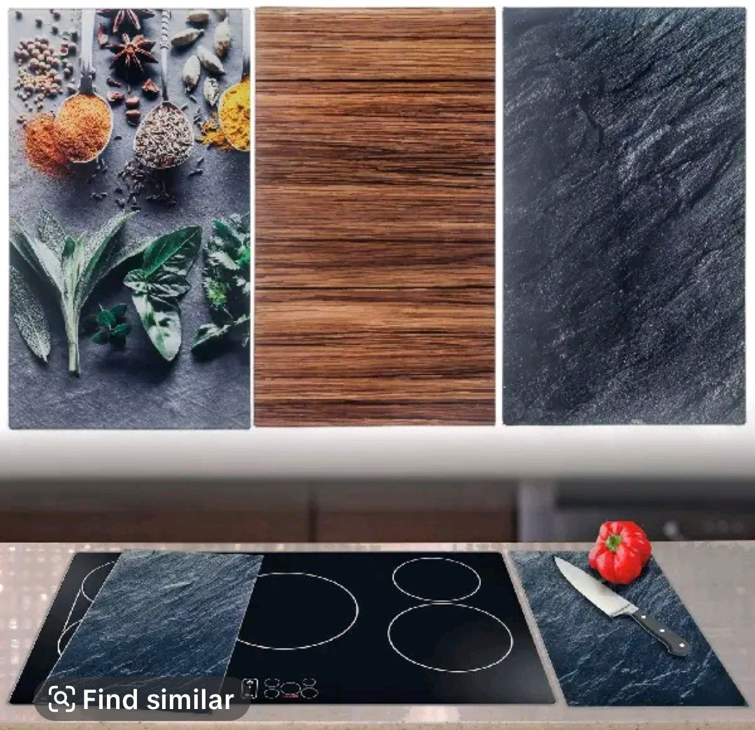 Set of 2 glass chopping boards marble slate stone oven cover black worktop for kitchen