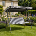 3 Seater Swing Bench With Canopy - Grey/White Stripe