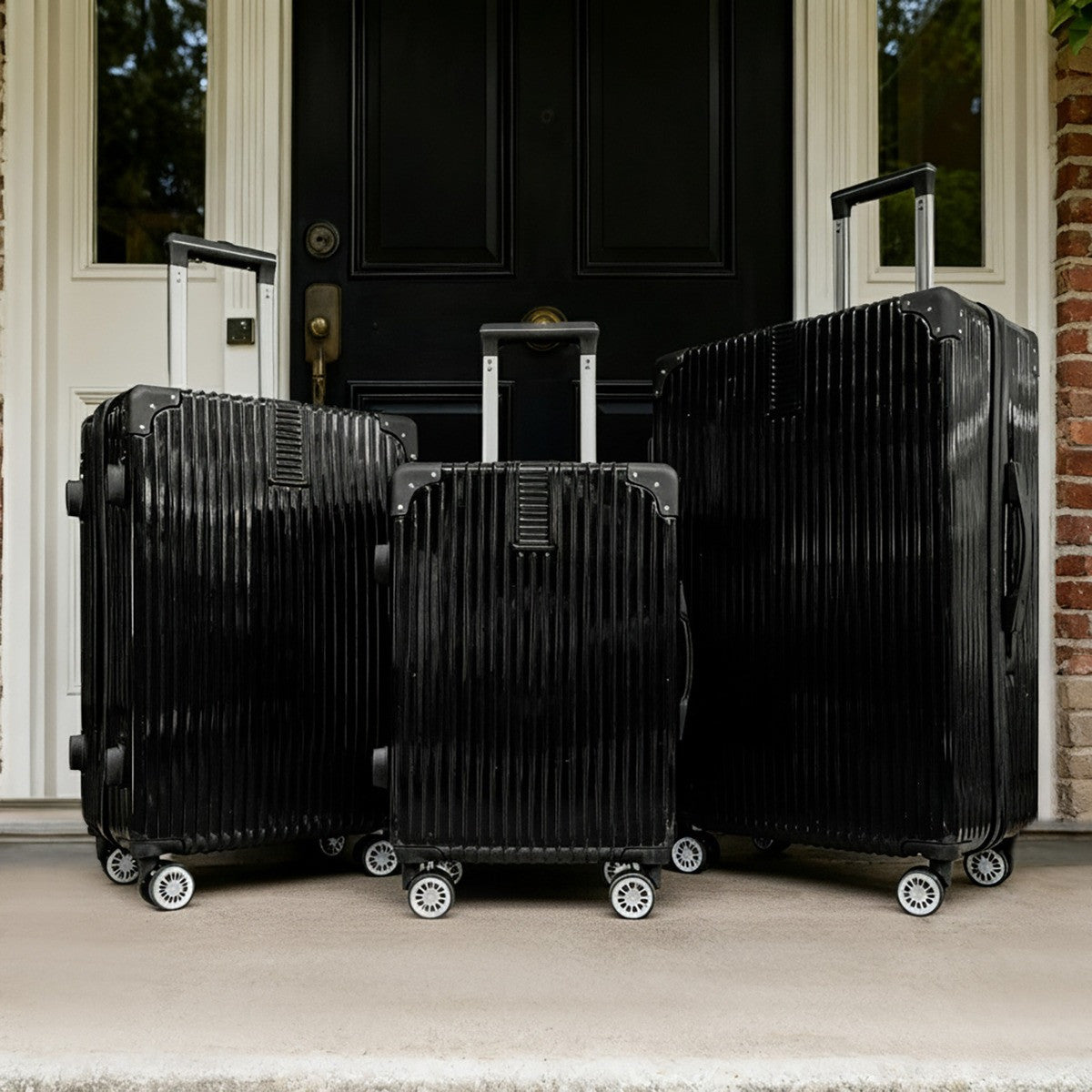 4 Wheel Hard Shell Metallic Suitcase - 3 Pack