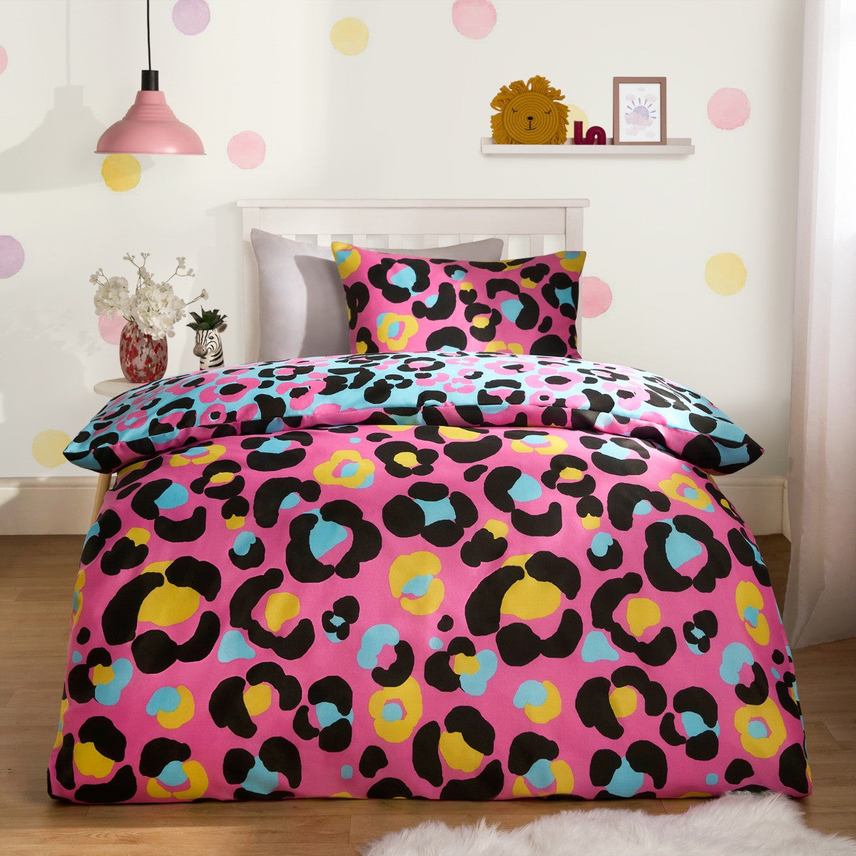 Abstract Neon Leopard Print Reversible Double Duvet Set