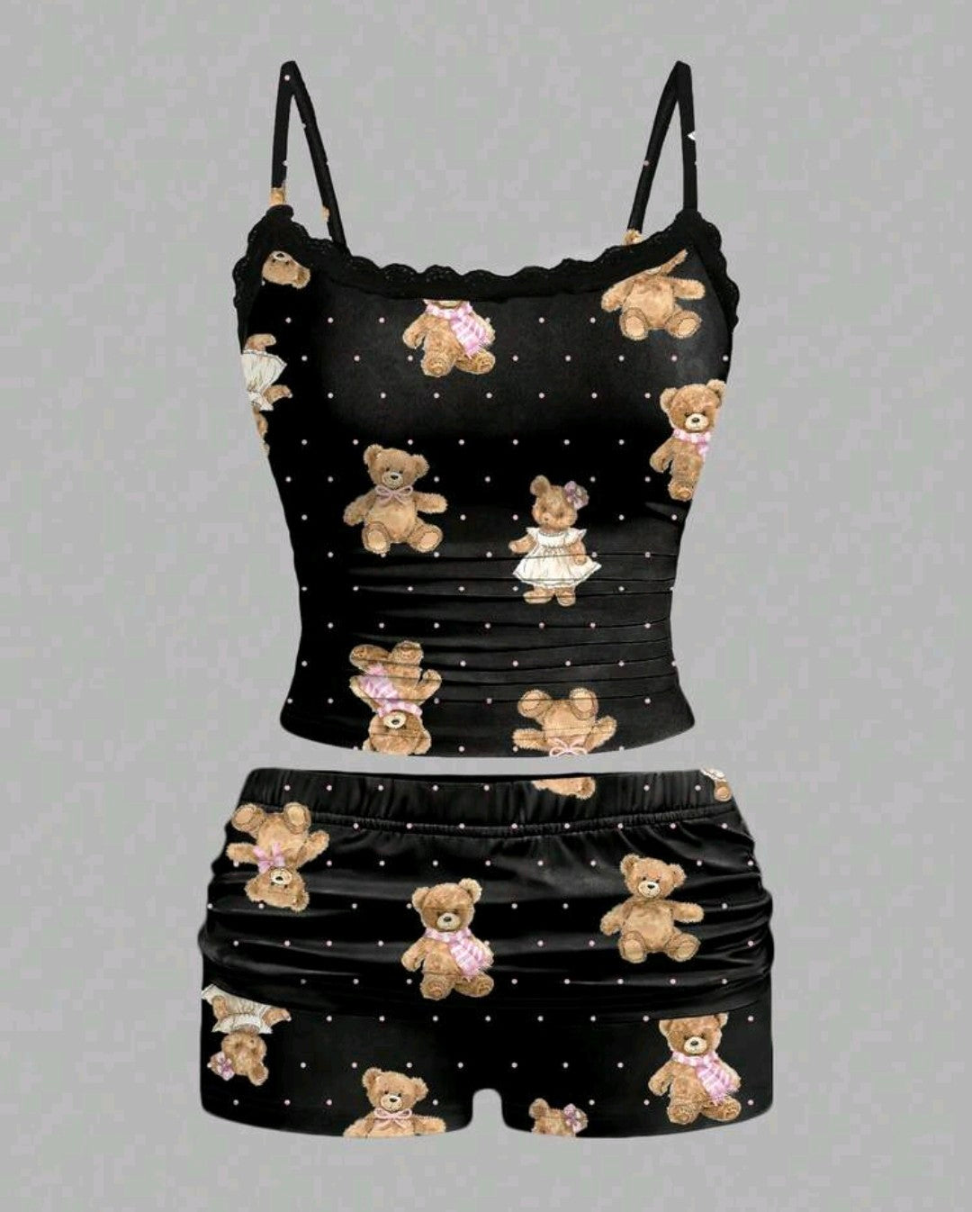 2pcs/Set Women Lace Camisole And Pleated Shorts, Suitable For Summer