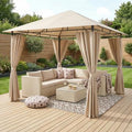 Water Resistant Gazebo With Curtains - Natural