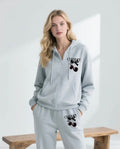 Women'S Casual Zip-Up Hoodie & Pants Set - "Cherry" Print, Fleece-Lined, Long Sleeve, Drawstring Hood, All-Season Comfort, Casual Wear, Casual Attire, Casual Style, Comfortable Clothing, Trendy Outfit