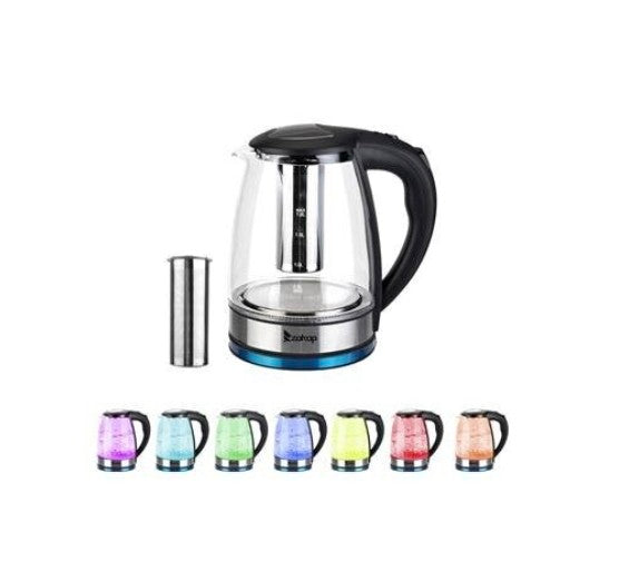 1.8L Corded Glass Kettle With 7 Color LED Lights