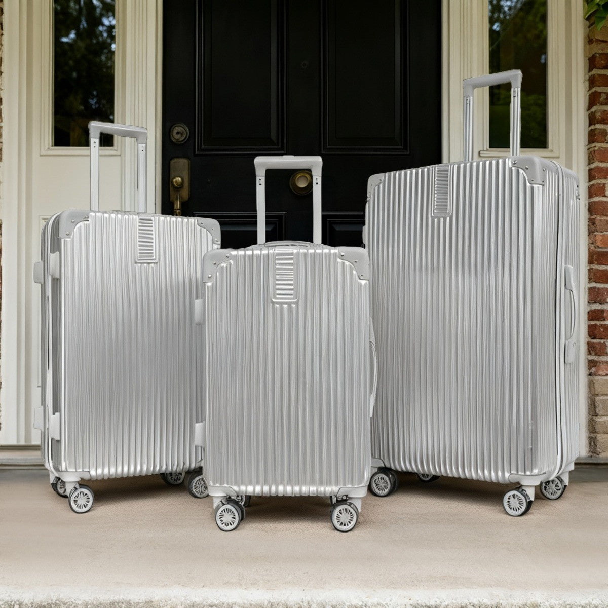 4 Wheel Hard Shell Metallic Suitcase - 3 Pack