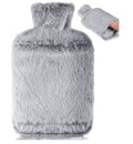 Hot Water Bottle with Luxury Cosy Faux Fur Cover,2L Leakproof Large Hot Water Bag for Neck,Shoulder,Hand Feet Warmer,Gifts for Women,Men(Grey)