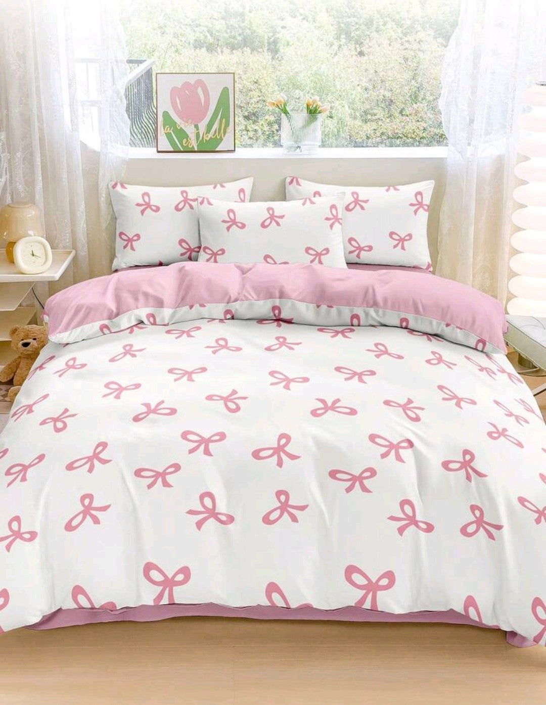 Bedding Set, Pink Bow Printed Soft & Comfortable