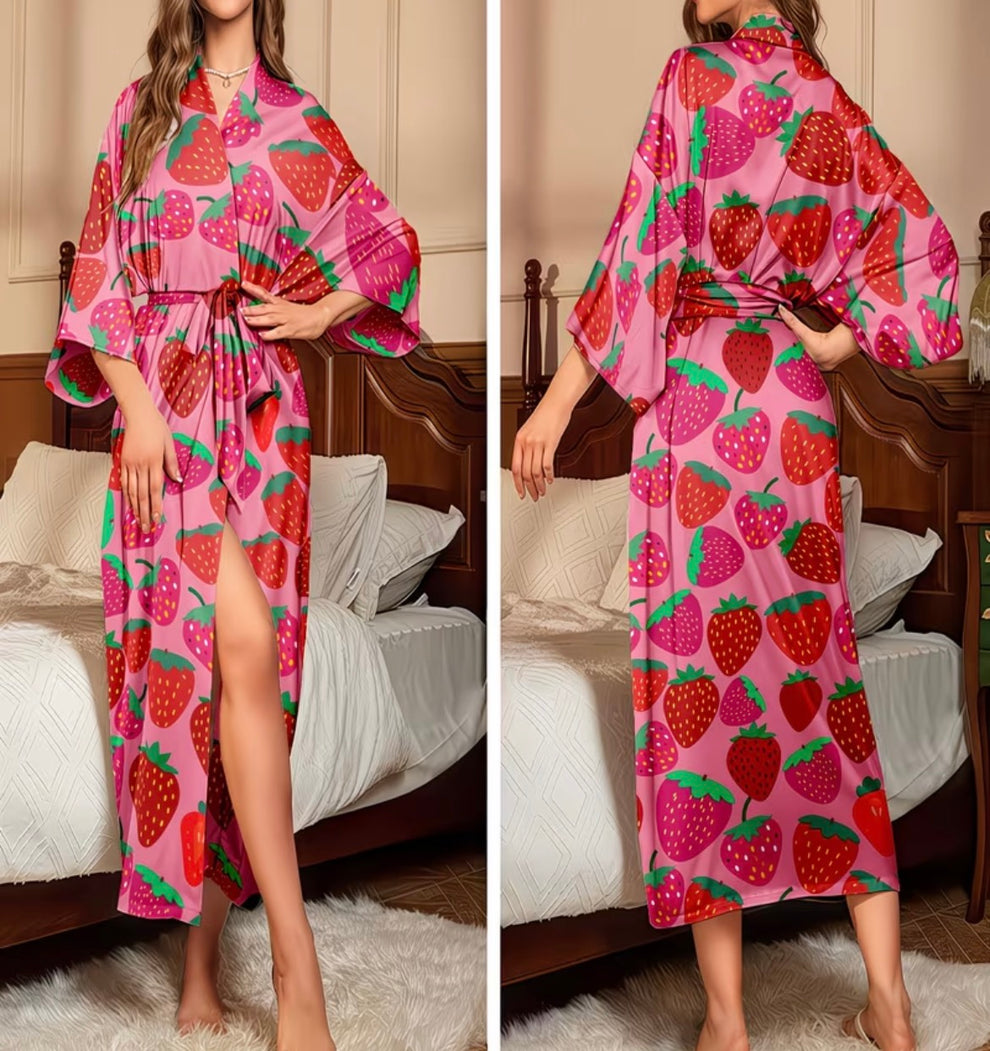 Womens  Strawberry Dressing Gown