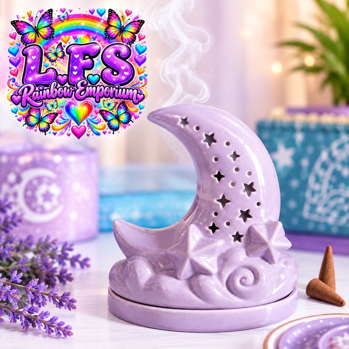 Purple Pastel Skies Moon Incense Cone Holder