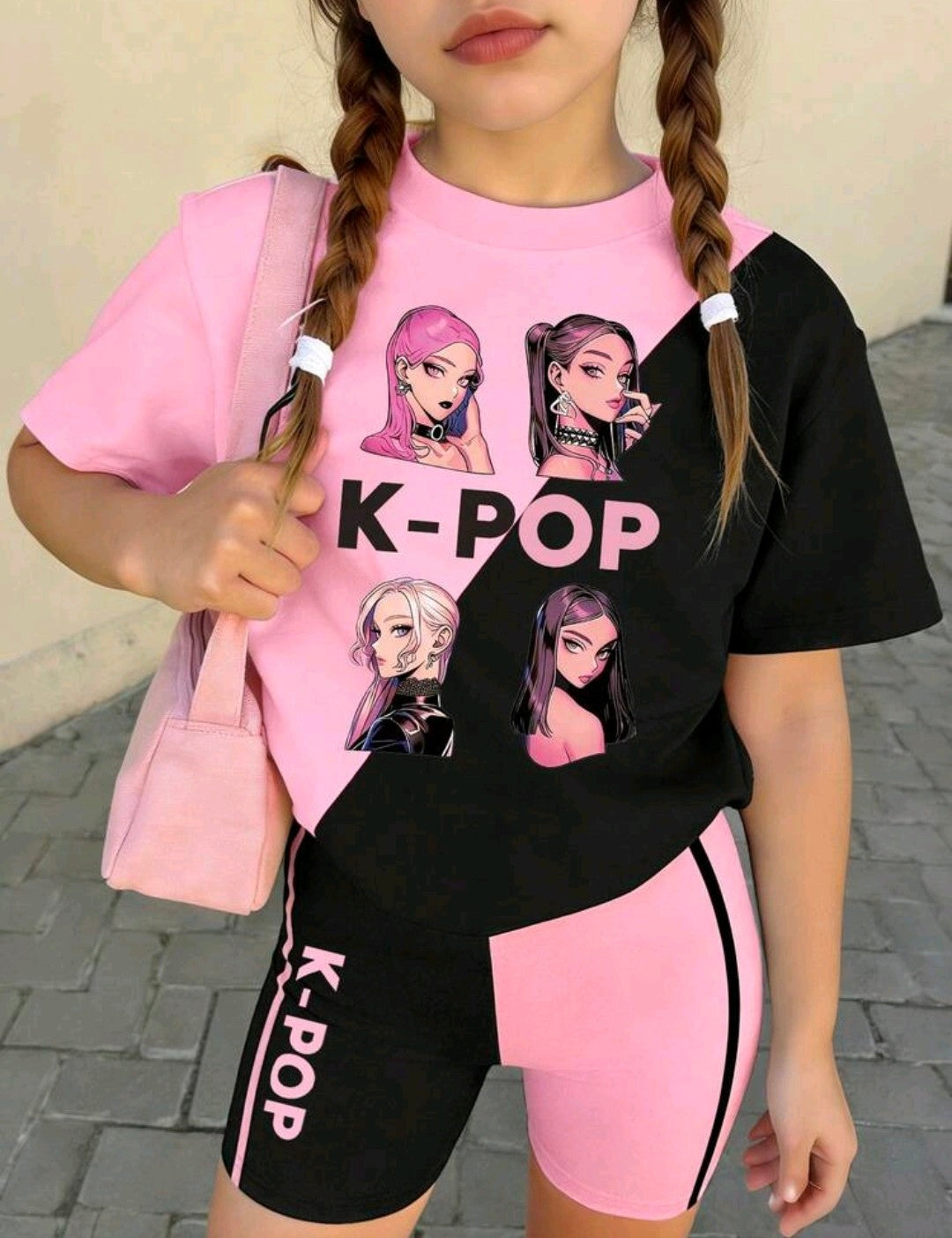 2pcs/Set Girls Sweet Cherry Print Bowknot Short Sleeve T-Shirt