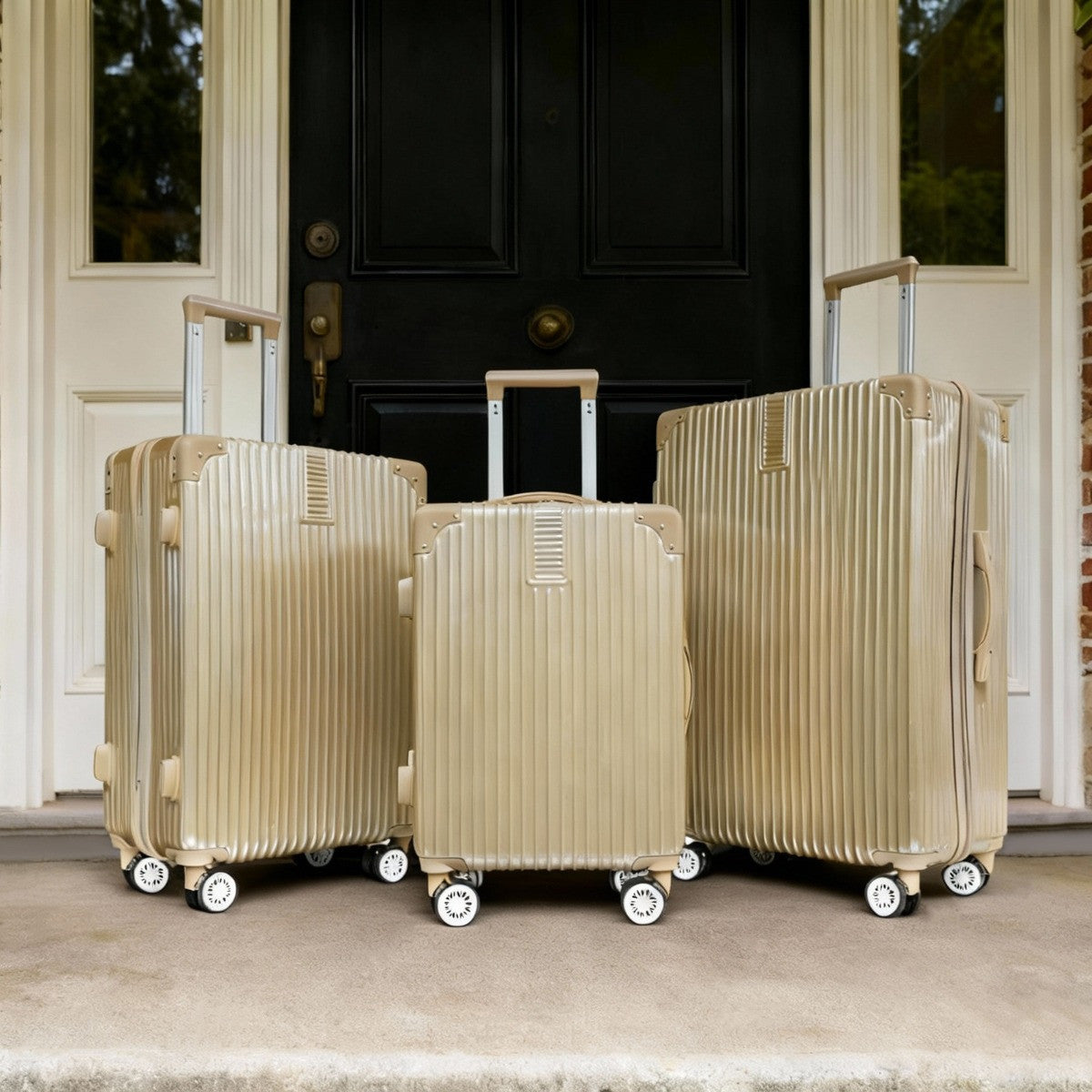 4 Wheel Hard Shell Metallic Suitcase - 3 Pack