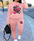 Graphic Print Two Piece Set, Crew Neck Sweatshirt & Pants, Women's Clothing