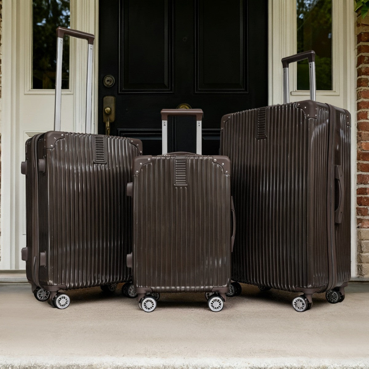 4 Wheel Hard Shell Metallic Suitcase - 3 Pack