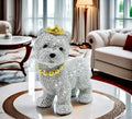 A Charming Silvery Dog Figurine Adorned with a Crown And Necklace, Perfect for Home Decor