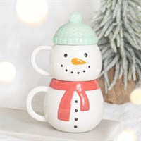 Set of 2 Winter Snowman Stacking Mugs
