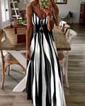 Fashion Women's V-Neck Dress with Thin Straps, Printed Casual Dress