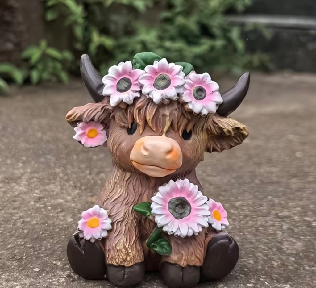 Highland Cow Decoration with Floral pair