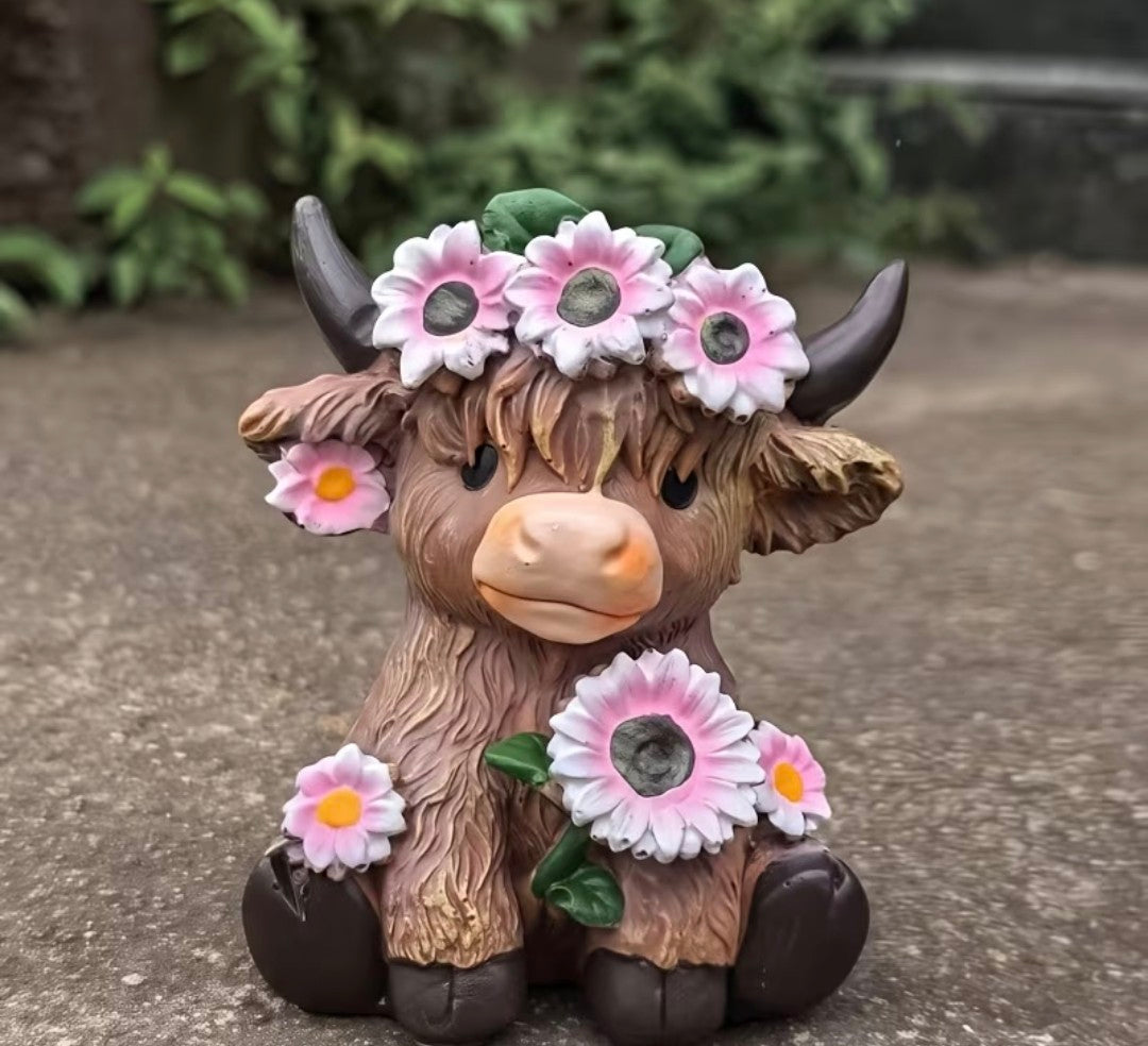 Highland Cow Decoration with Floral pair