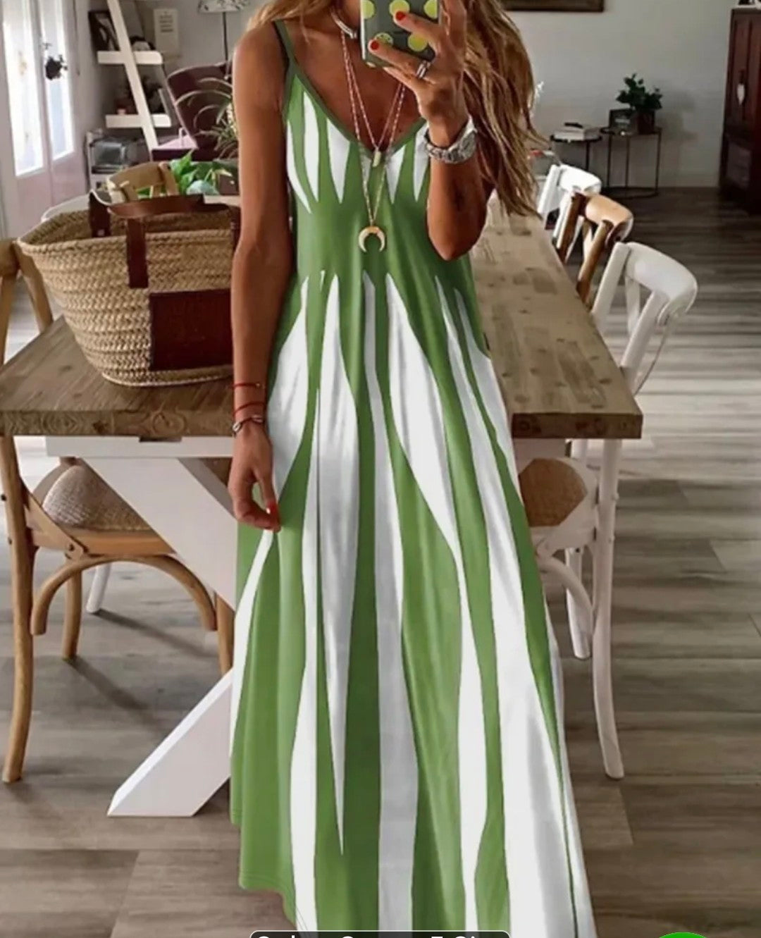 Fashion Women's V-Neck Dress with Thin Straps, Printed Casual Dress