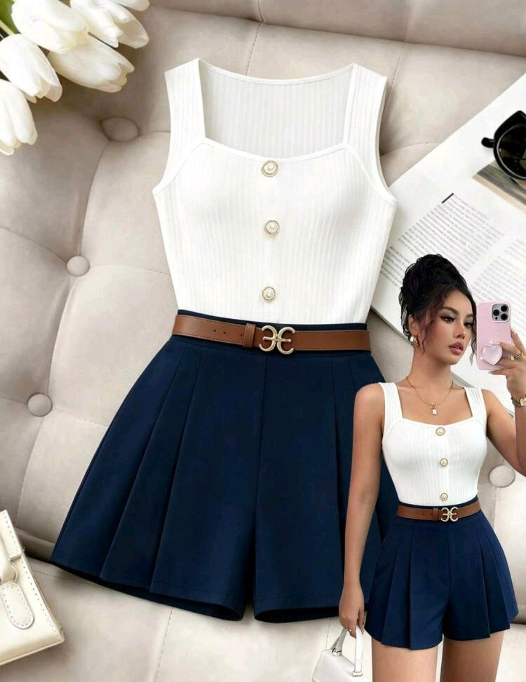 Elenzga Women's Solid Color Button Design