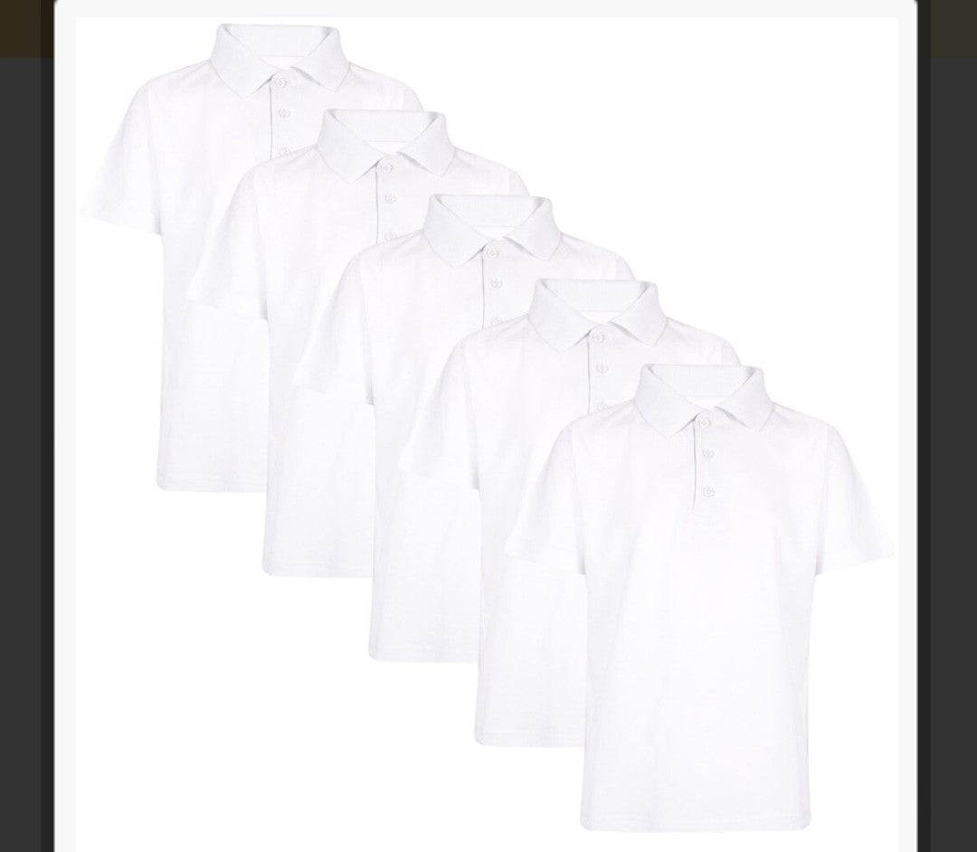 White 5 Pack) Kids Boys School  T-Shirts Summer Soft Plain Polo