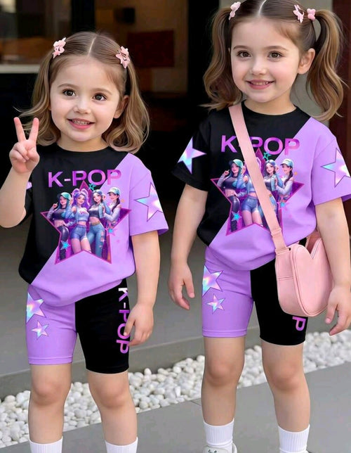 2pcs/Set Girls Sweet Cherry Print Bowknot Short Sleeve T-Shirt
