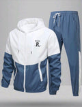 Men's Spring And Autumn Color-Blocked Sports Suit With Hooded Jacket,