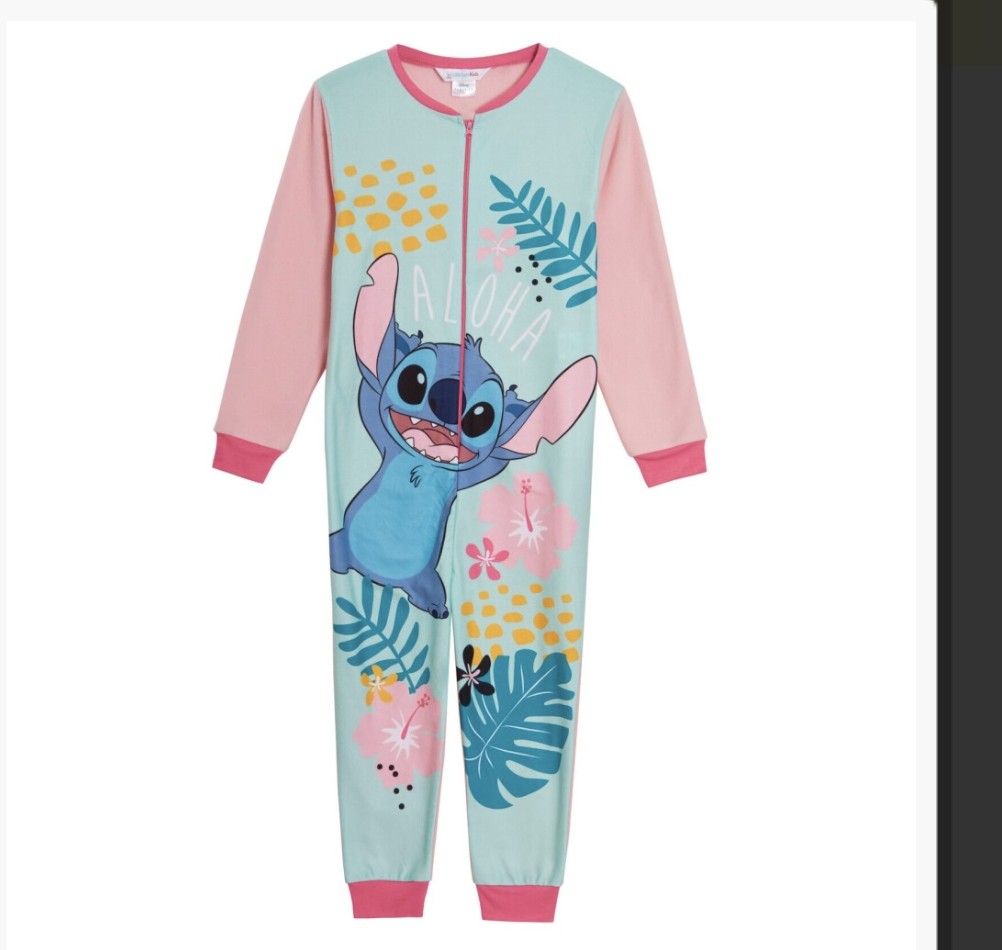 All In One Pyjamas For Kids Lilo Fleece Pjs Zip Up Nightwear