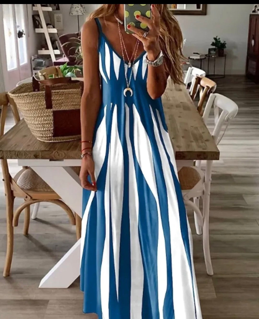 Fashion Women's V-Neck Dress with Thin Straps, Printed Casual Dress