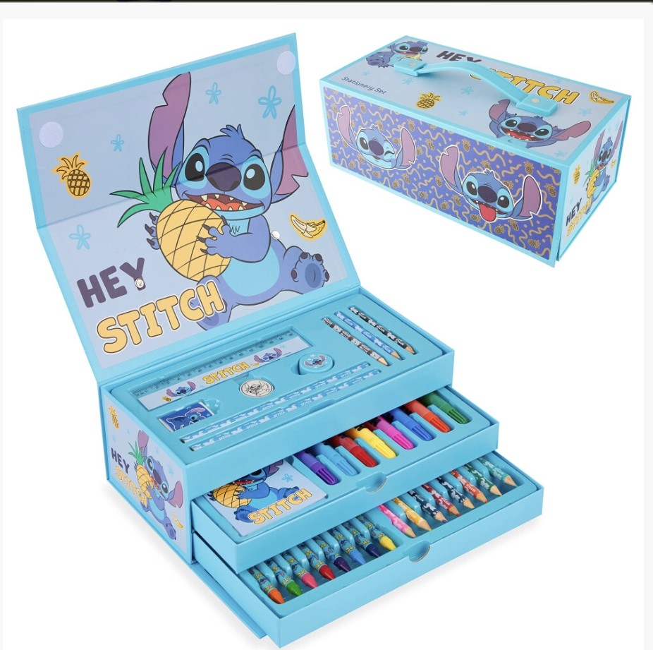 Colouring Pencils for Kids Colouring Pens Crayons Art Supplies in Art Box Kids Colouring Sets 30 Plus Pieces Travel Case Stitch Gifts for Kids