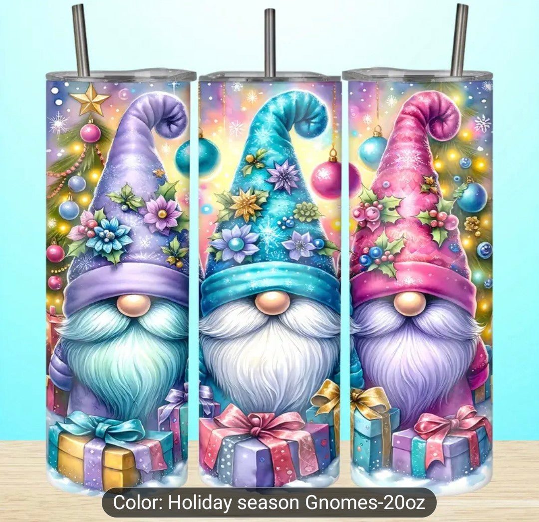 20oz Christmas Gnome Tumbler - Double Wall Stainless Steel Insulated Mug with Lid & Straw, Festive Holiday Design with Cute Gnomes, Stars & Snowflakes, Perfect Gift for Family, Friends, Teachers & Coworkers, Festive Drinkware | Colorful Tumbler | Durable