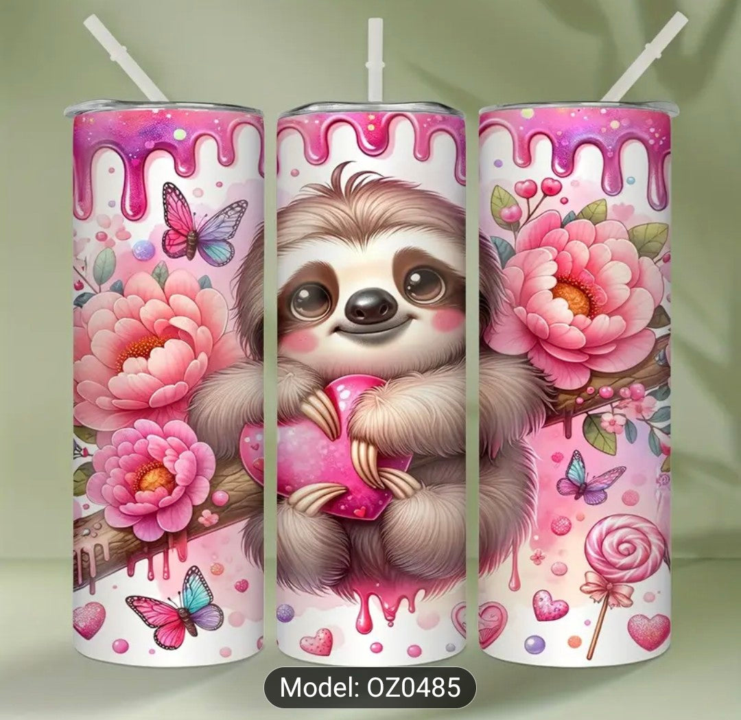 1pc, Cute Sloth Tumbler With Lid And Straw, 20oz Stainless Steel Water Bottle, Insulated Straight Water Cups, Summer Winter Drinkware, Outdoor Travel Accessories