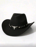 1pc Women's Fashion Heart-Shaped Brim Felt Hat, Decorated With Black Metal Rivet Belt, Western Cowboy Hat For Outdoor, Travel, Party, Unisex