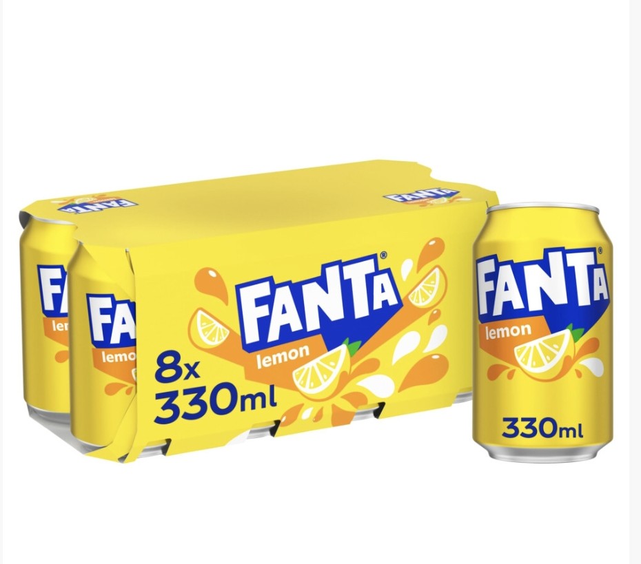 Fanta Lemon, 8 x 330ml, Official Beetle juice (Packaging may vary)